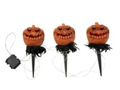 Halloween Pumpkins With Stake, Set Of 3, 39cm